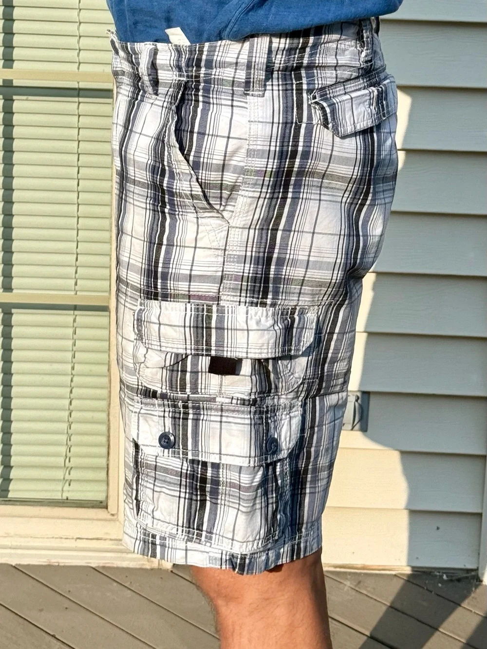 Lee Men's Plaid Cargo Shorts - White/Black